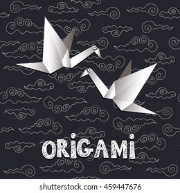 origami crane,  clouds  card