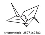Origami crane doodle hand drawn icon. Outline drawing origami crane line clipart symbol. Vector illustration