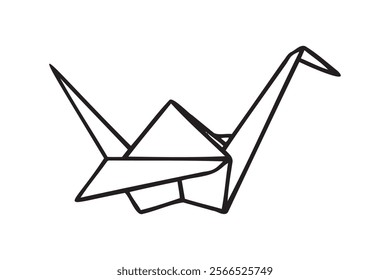 Origami crane doodle hand drawn icon. Outline drawing origami crane line clipart symbol. Vector illustration