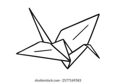 Origami crane doodle hand drawn icon. Outline drawing origami crane line clipart symbol. Vector illustration