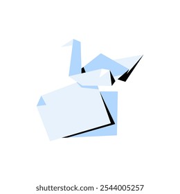 Origami Crane And Folded Paper In Flat Vector Illustration Symbolizing Japanese Art, Creativity, And Patience, Isolated On White Background
