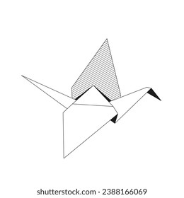 Origami crane Folded Paper Shapes. Graphic line icon Illustration 