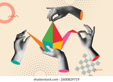 Origami Crane with Hands in Creative Collage