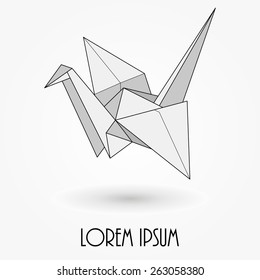 Origami crane logo template. Origami crane isolated on the white background. Paper crane.