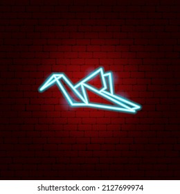 Origami Crane Neon Sign. Vector Illustration of Japan Promotion.