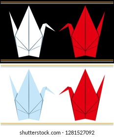 Origami crane on white & black background. Vector illustration of traditional Japanese toy "origami".