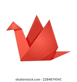 Origami crane paper japanese figure in cartoon style isolated on white background.
