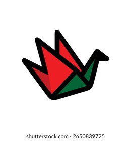 Guindaste de origami com design de papel dobrado verde vermelho no Dia da Memória pássaro