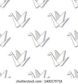 Origami crane seamless pattern. Japan bird cartoon illustration. Vector template for fabric, textile, background. EPS 10