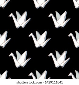 Origami crane seamless pattern. Japan bird cartoon illustration. Vector template for fabric, textile, background. EPS 10