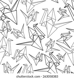 Origami crane seamless pattern. Vector stylize crane. Paper crane.