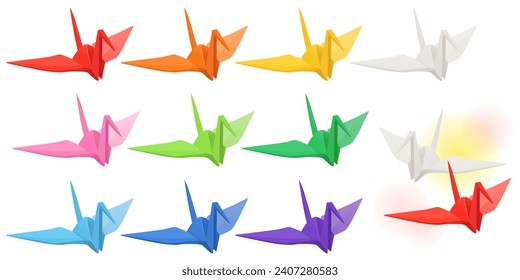 Ilustración vectorial del conjunto de grúas de origami