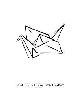 origami, crane sketch vector illustration on a transparent background