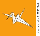 Origami crane vector cartoon illustration isolated on a yellow background.
