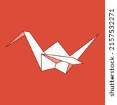 Origami crane vector cartoon illustration isolated on a red background.