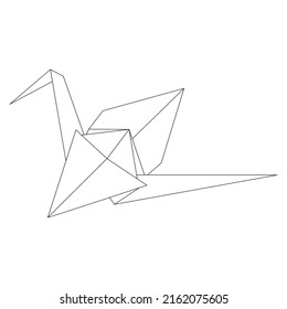 Origami crane vector outline illustration icon isolated on white background. Japanese traditional origami crane for infographic, website or app. Geometric line shape for art of folded paper.