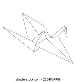Origami crane vector outline illustration icon isolated on white background. Japanese traditional origami crane for infographic, website or app. Geometric line shape for art of folded paper.