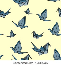 Origami crane vector seamless pattern.