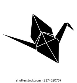 Origami crane vector silhouette illustration icon isolated on white background. Japanese traditional origami crane for infographic, website or app. Geometric line shape for art of folded paper.