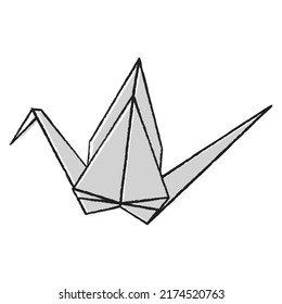 Origami crane vector silhouette illustration icon isolated on white background. Japanese traditional origami crane for infographic, website or app. Geometric line shape for art of folded paper.