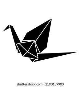 Origami crane vector silhouette illustration icon isolated on white background. Japanese traditional origami crane for infographic, website or app. Geometric line shape for art of folded paper.