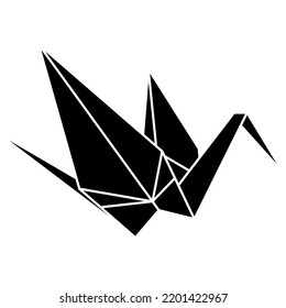 Origami crane vector silhouette illustration icon isolated on white background. Japanese traditional origami crane for infographic, website or app. Geometric line shape for art of folded paper.