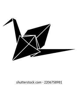 Origami crane vector silhouette illustration icon isolated on white background. Japanese traditional origami crane for infographic, website or app. Geometric line shape for art of folded paper.