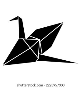 Origami crane vector silhouette illustration icon isolated on white background. Japanese traditional origami crane for infographic, website or app. Geometric line shape for art of folded paper.