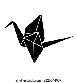 Origami crane vector silhouette illustration icon isolated on white background. Japanese traditional origami crane for infographic, website or app. Geometric line shape for art of folded paper.
