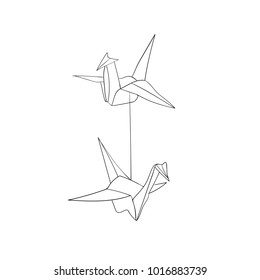 
Origami cranes illustration on white background. Origami cranes. Origami. Flight cranes. Origami sketch