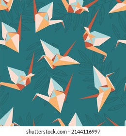 Origami Cranes Vector Seamless Pattern. Paper Crane. Retro Illustration.