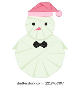 A origami cute snowman (folding paper style) for decoration vector illustration in color version