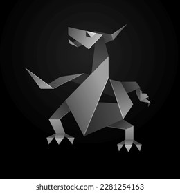Origami dark water dragon made paper, 2024 Year, for New Year's greetings and christmas design vector illustration