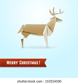 Origami deer, Christmas greeting card, vector illustration, eps10