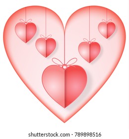 Origami design of love heart in white background as paper art, craft style and valentine's day concept. vector illustrator.