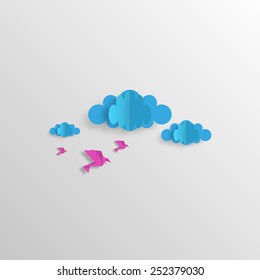 Origami Design sky with clouds and birds Vector Design 