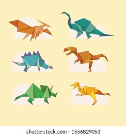 Origami Dinosaur Set. Animal prehistoric