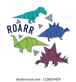 Origami dinosaur vector print.Origami animals.