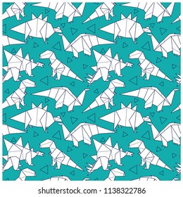 Origami dinosaurs seamless pattern.Fun dinosaurs hand drawing.Paper art vector print.