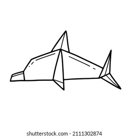 Delfín de origami con un sencillo estilo de doodle. Ilustración vectorial aislada en fondo blanco.