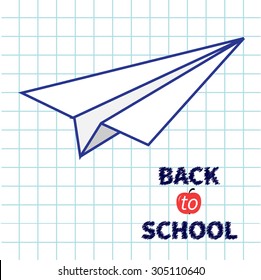Origami doodle paper plane Two dash heart Paper sheet background Exercise book Back to school Flat design Vector illustration 