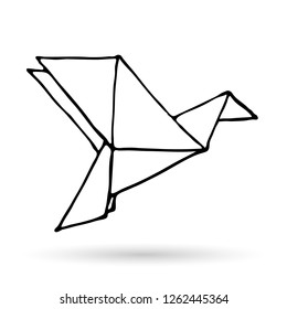Origami doodle simple icon. Hand drawn origami animal. Geometric logo or icon. Minimalistic Vector illustration