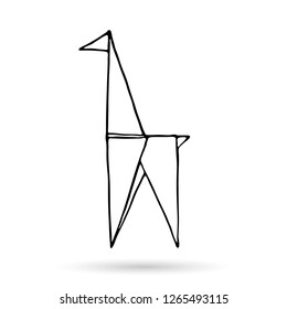 Origami doodle simple icon. Hand drawn origami animal. Geometric logo or icon. Minimalistic Vector illustration