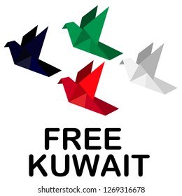 Origami dove is a symbol of freedom, colors of the flag of Kuwait, the day of nationality and liberation Kuwait.