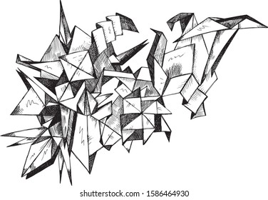 Origami. Drawing by ink pen, vector image.