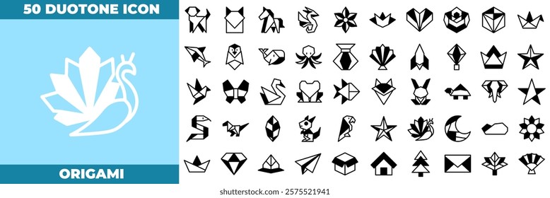 Origami Duotone Editable Icons set. Vector illustration in modern thin duotone style of origami icons: origami, abstract, paper, etc