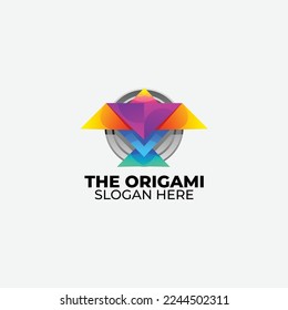 origami eagle bird design colorful logo vector icon