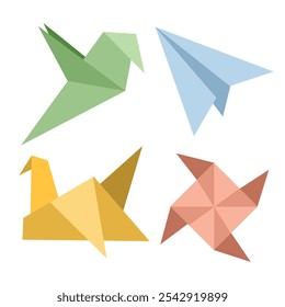 Origami element set. Suitable for flat design graphic illustration, clip art, stickers, etc 