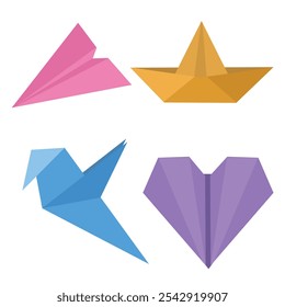 Origami element set. Suitable for flat design graphic illustration, clip art, stickers, etc 