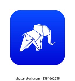 Origami elephant icon blue vector isolated on white background